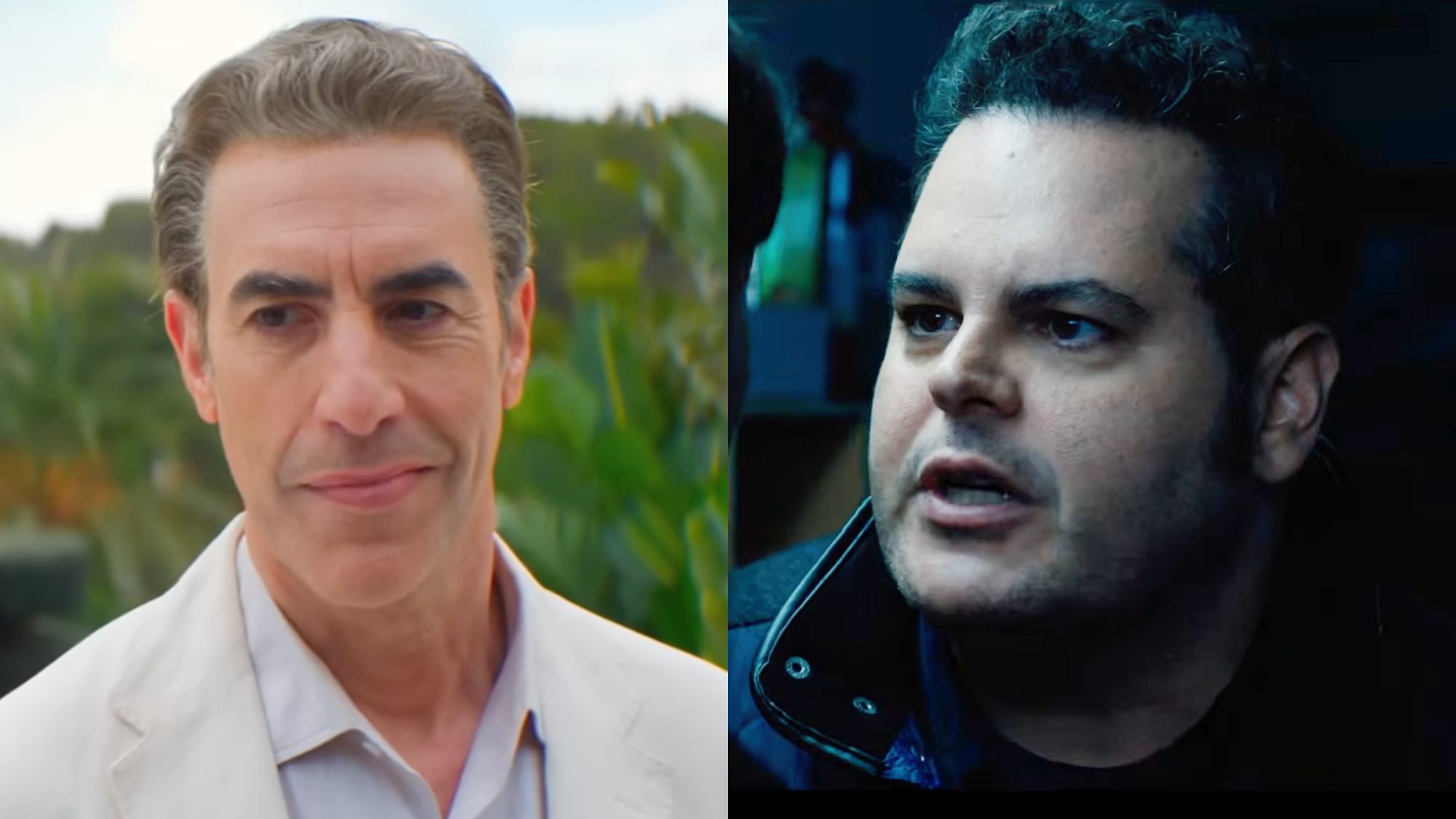 Sacha Baron Cohen and Josh Gad in a side by side photo.