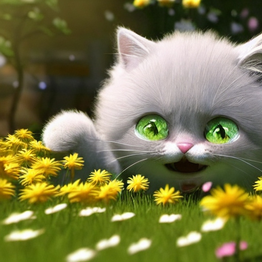 AI generated image of cat picking daisies