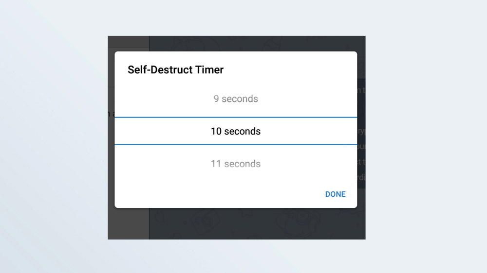 Screenshot of the self-destruct settings in the Telegram app for Android.