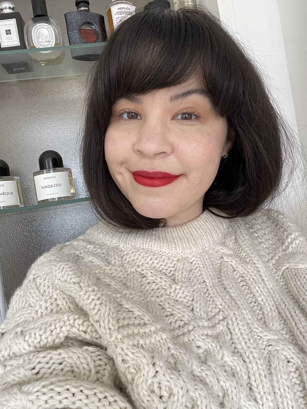 Mica Ricketts wearing Lisa Eldridge True Velvet Matte Lipstick