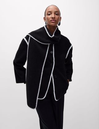 Textured Detachable Scarf Wrap Coat