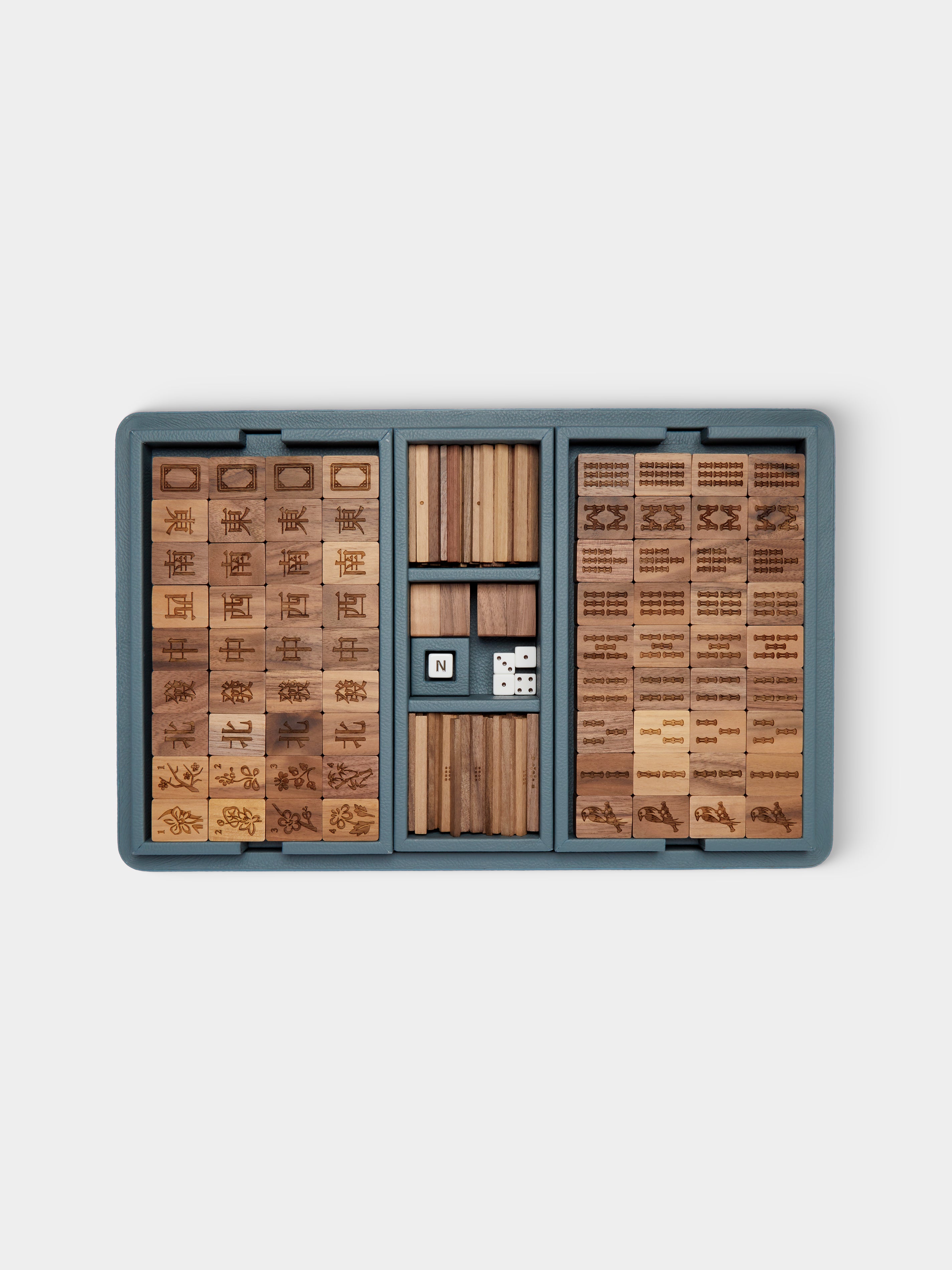 Leather, Maple and Walnut Mahjong Set