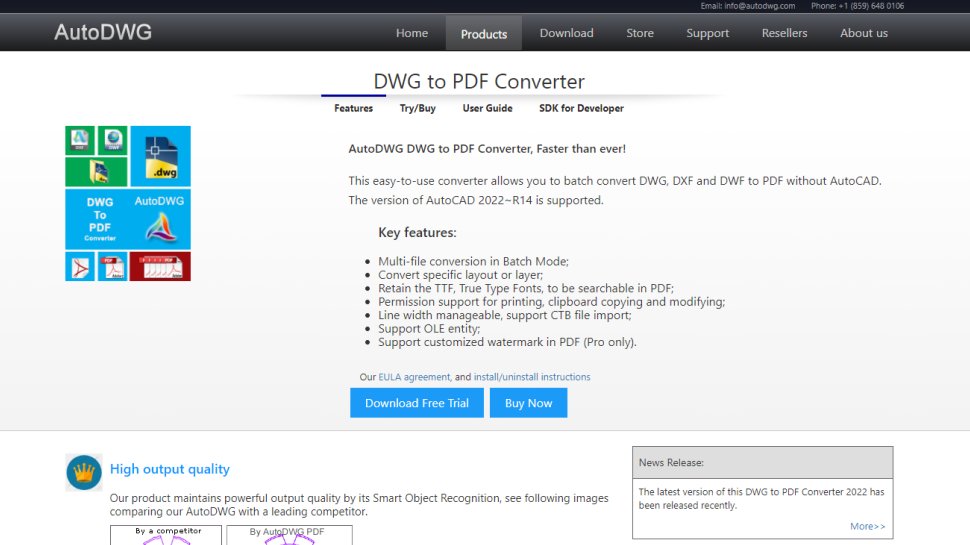Website screenshot for AutoDWG DWG to PDF Converter