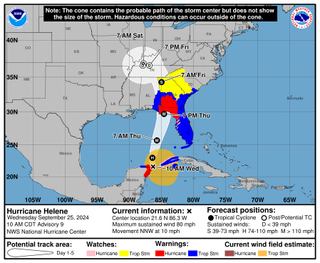 A map showing where the hurricane warning is in effect.