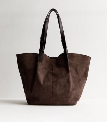 Brown Faux Suede Shopper Tote Bag