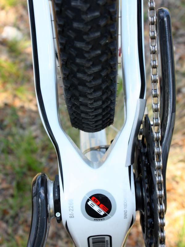 Tire clearance is generous down at the bottom bracket, measuring nearly 70mm across at the tread crown.