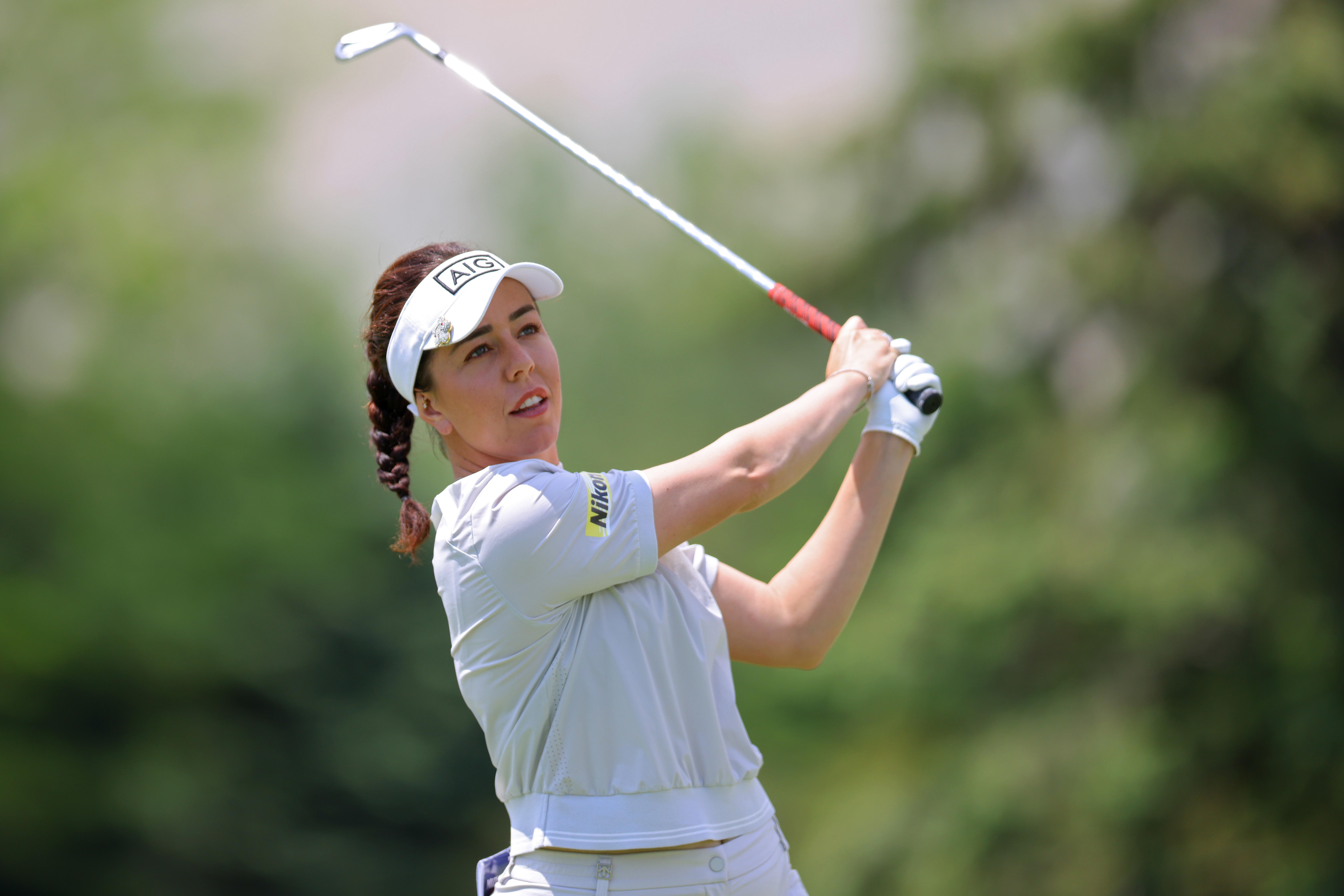 Georgia Hall holds her finish on an iron shot