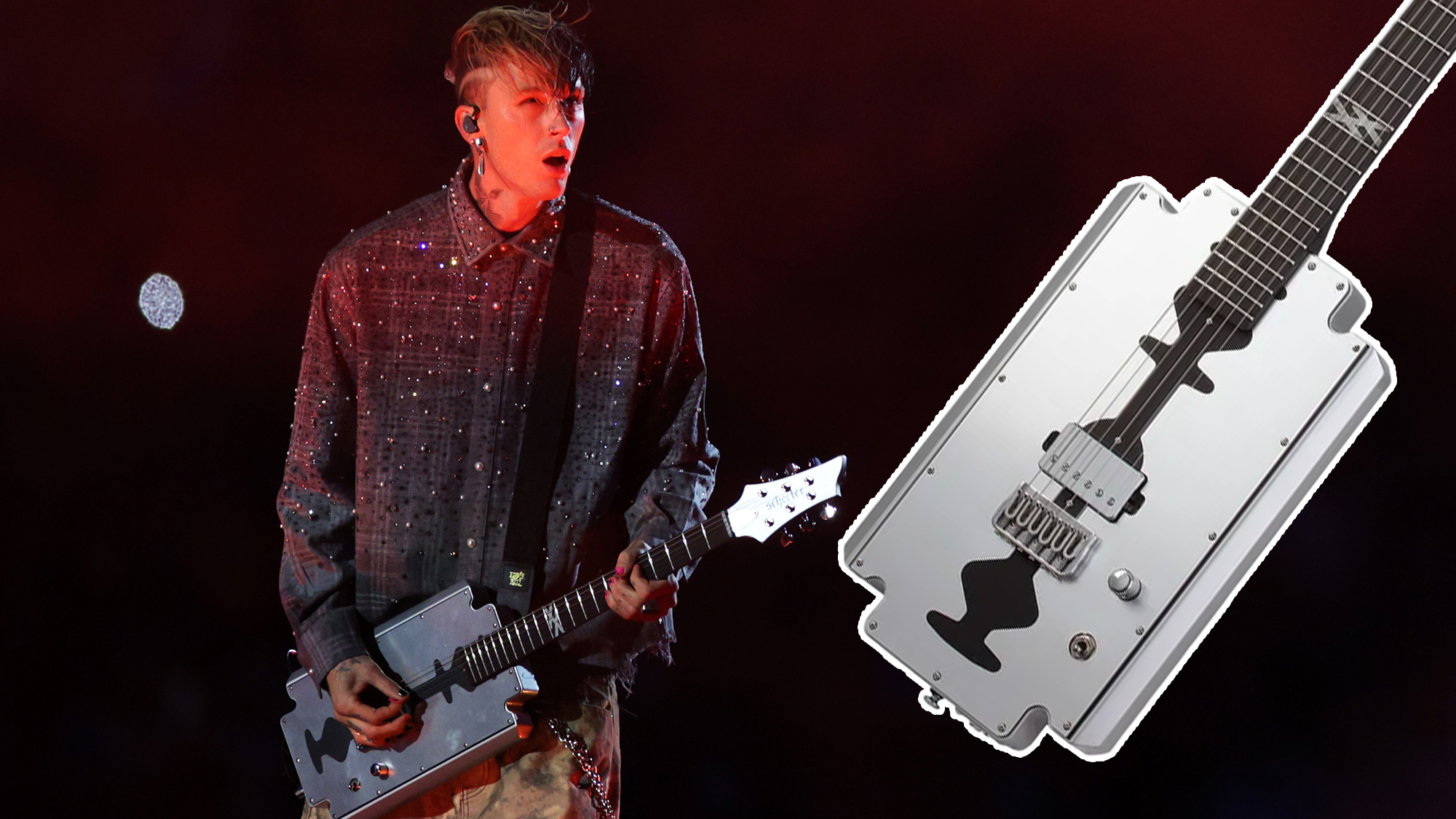 Machine Gun Kelly, American Rapper and songwriter preforms during the half time entertainment during the NFL Munich Game 2024