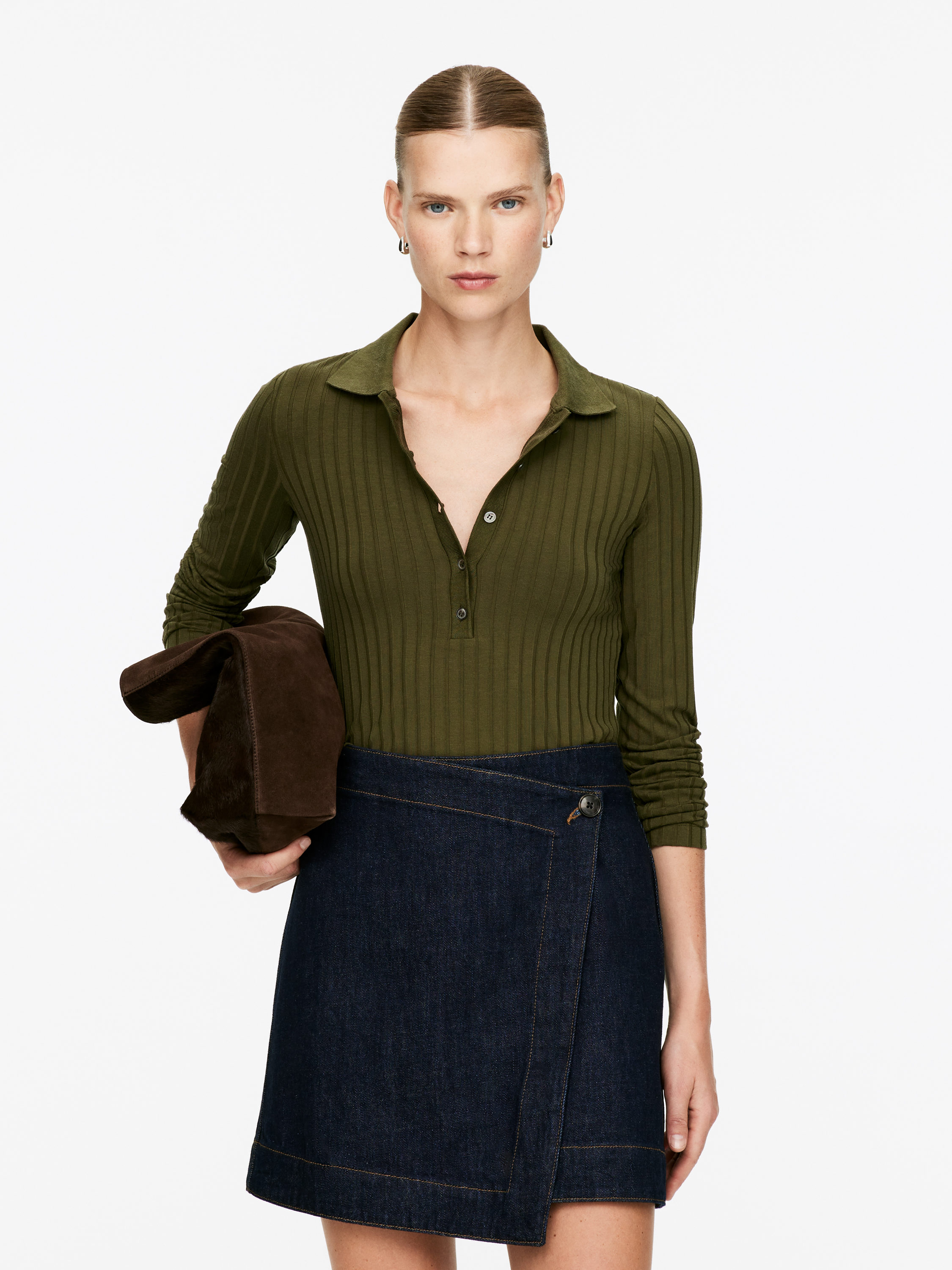Wide-Rib Polo Shirt &amp;ndash; Khaki Green &amp;ndash; Women &amp;ndash; Arket Gb