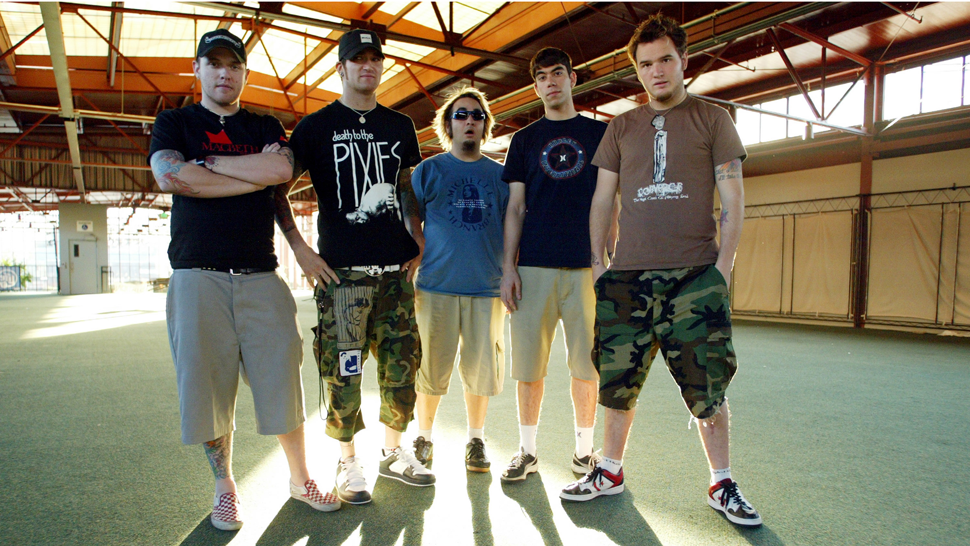 Photo session with New Found Glory, shot while the band is on tour behind "Sticks and Stones." From left: Steve Klein (guitar), Jordin Pundik (vocals), Ian Grushka (bass), Cyrus Bolooki (drums), and Chad Gilbert (guitar).