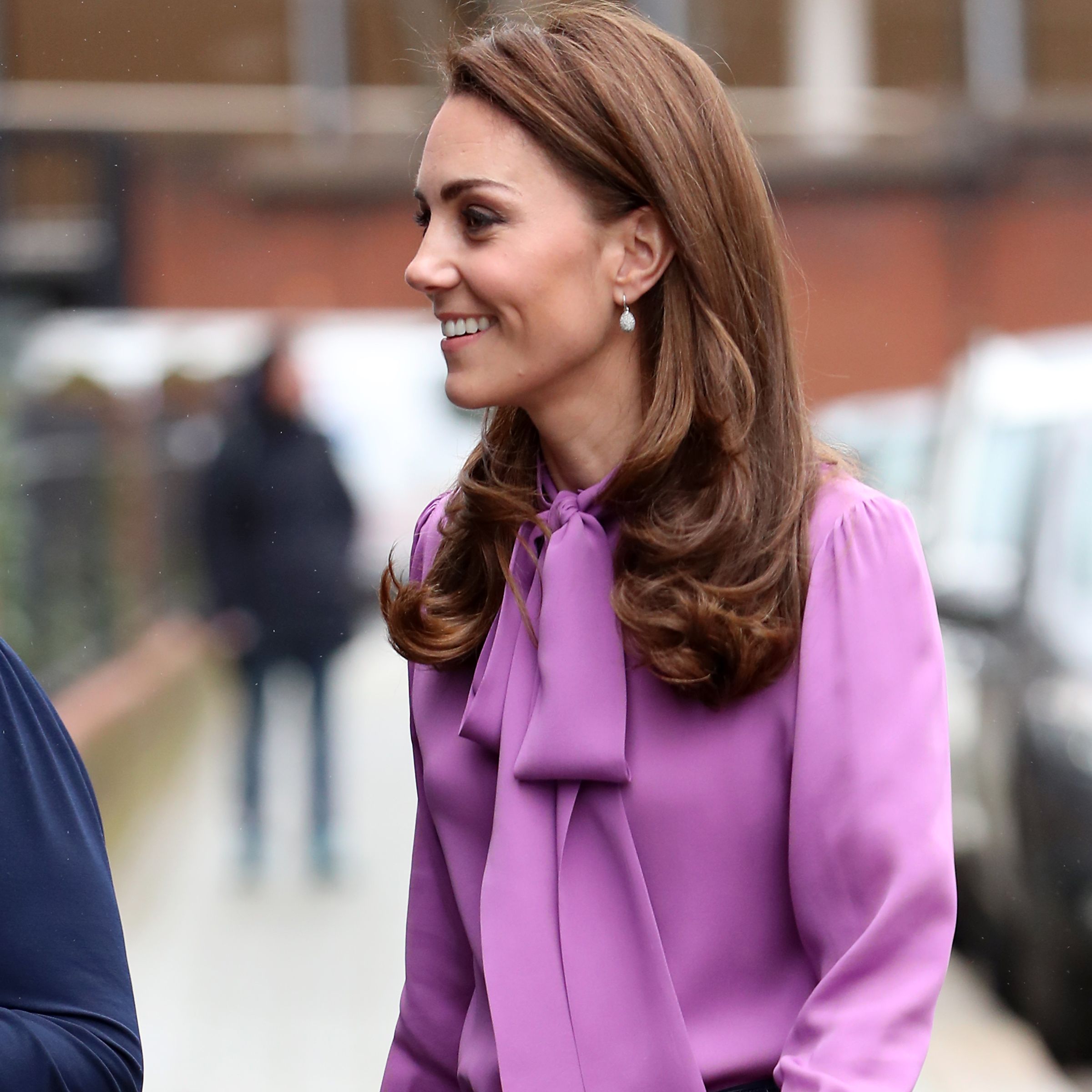 The Duchess of Cambridge in Purple Gucci Blouse for Solo