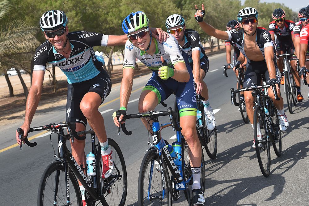 Riders relax during the early phase of the stage