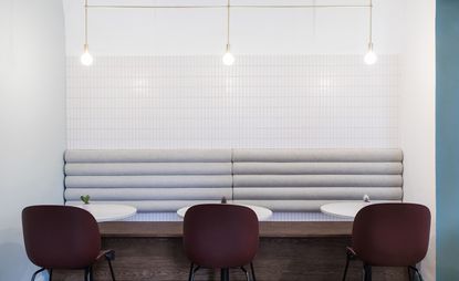 Wall seating by Vojtěch Kálecký at Pausrteria restaurant, Prague, Czech Republic