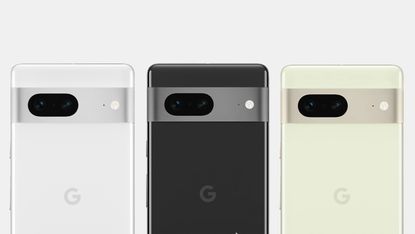 Google Pixel 7 Android phone in white, lemon and black colorways