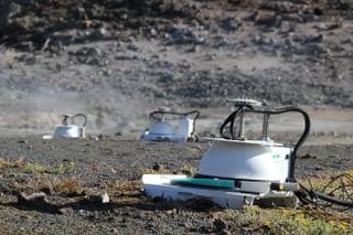 Automated accumulation chambers help measure carbon dioxide escaping through soils at the Solfatara Plateau Thermal Area, Yellowstone National Park.