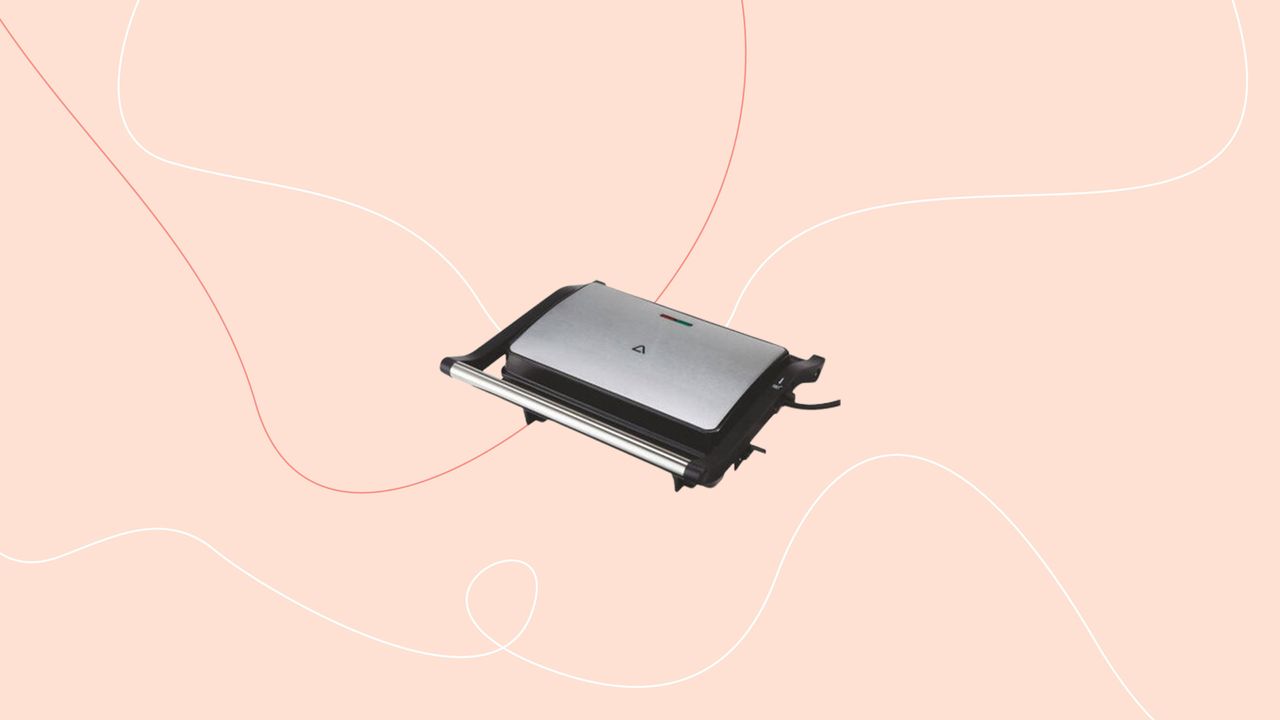 Aldi electric grill on pink background