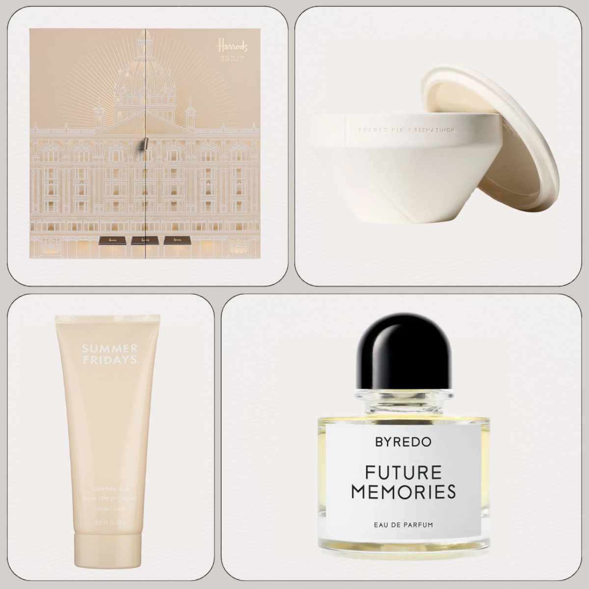 Graphic of some of the best new beauty products of the month