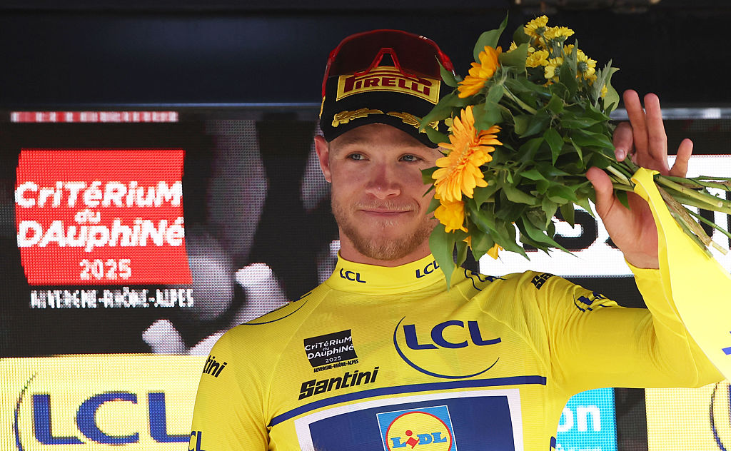 2025 Critérium du Dauphiné stage 2: Jonathan Milan (Lidl-Trek) in the yellow of race leader
