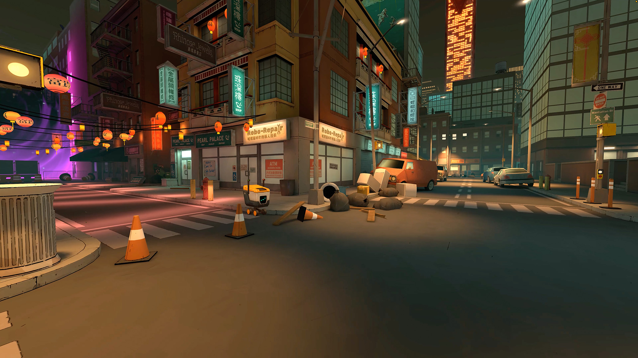 An official screenshot of TMNT: Empire City for Meta Quest, showing Chinatown