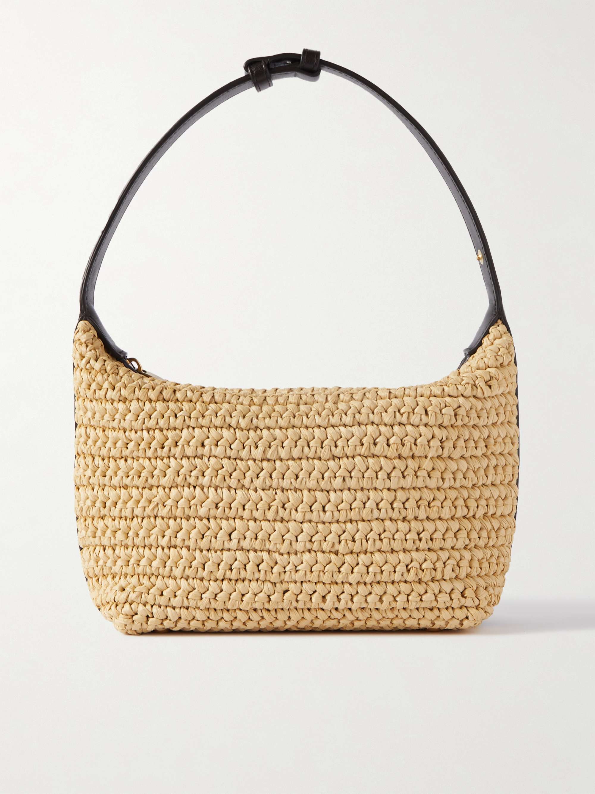 Wallace Leather-Trimmed Raffia Shoulder Bag
