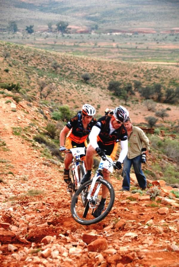 At the Mawson Marathon, Tupac leads up the hill climb.