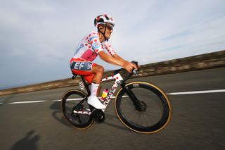 Carapaz on a polka dot bike