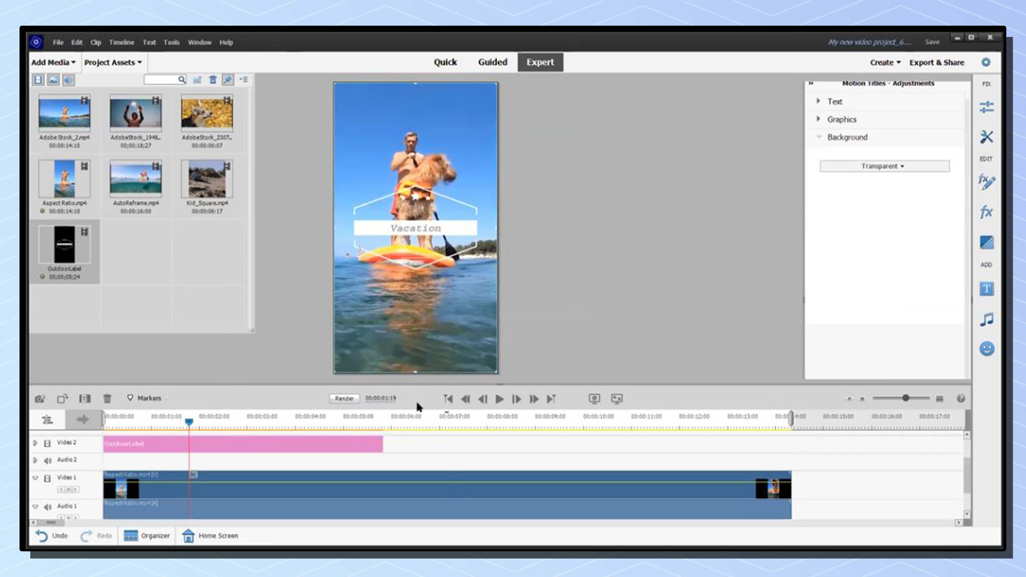 A screenshot from Adobe Premiere Elements 2022 showing the vertical title tool