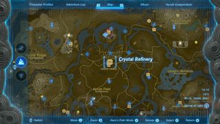 Location of the Crystal Refinery for battery upgrades in Zelda Tears of the Kingdom