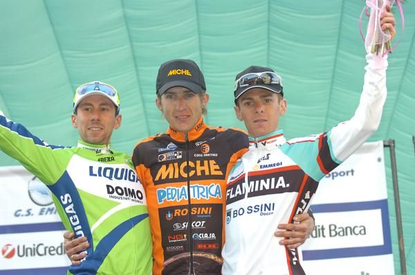 The stage 3 podium: Ivan Santaromita, Przemyslaw Niemiec and Riccardo Ricco