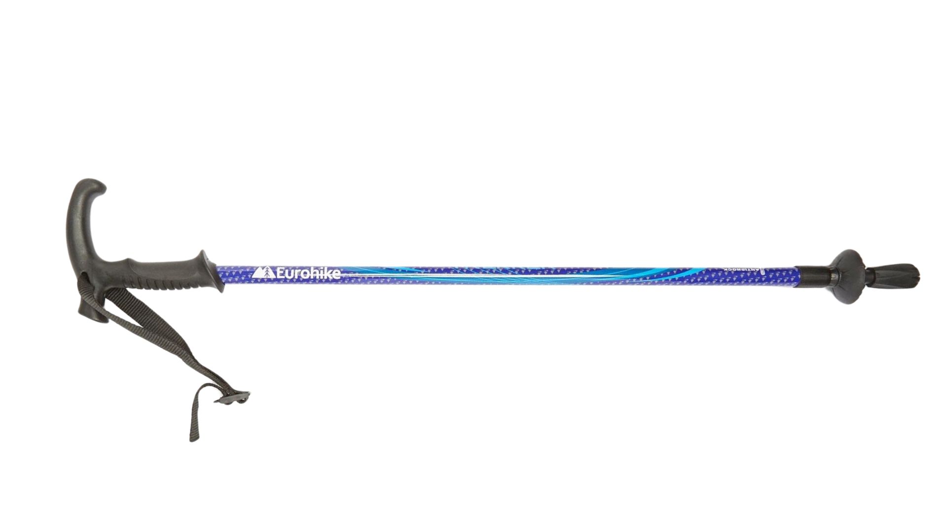 Eurohike Trekker Antishock Walking Pole being used by Susan Griffin on grassy verge and product shot