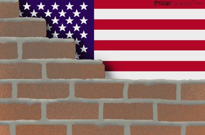 Political Cartoon U.S. Mexican border wall America