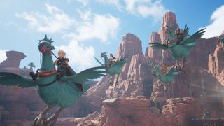 Cloud and the party ride teal Chocobos