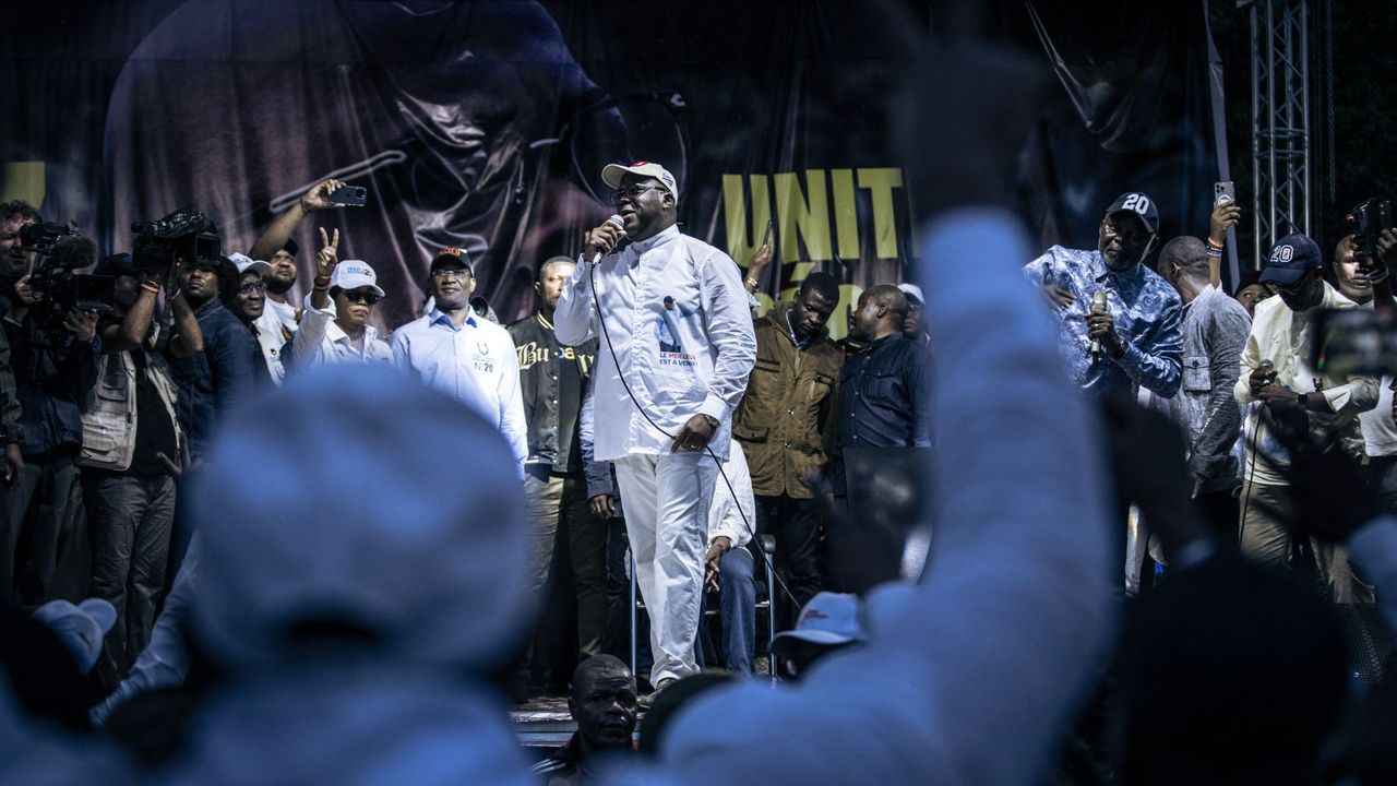 Incumbent Congolese president President Felix Tshisekedi delivers a speech during his campaign rally in Goma