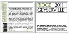 Ridge Geyserville 2011 Label