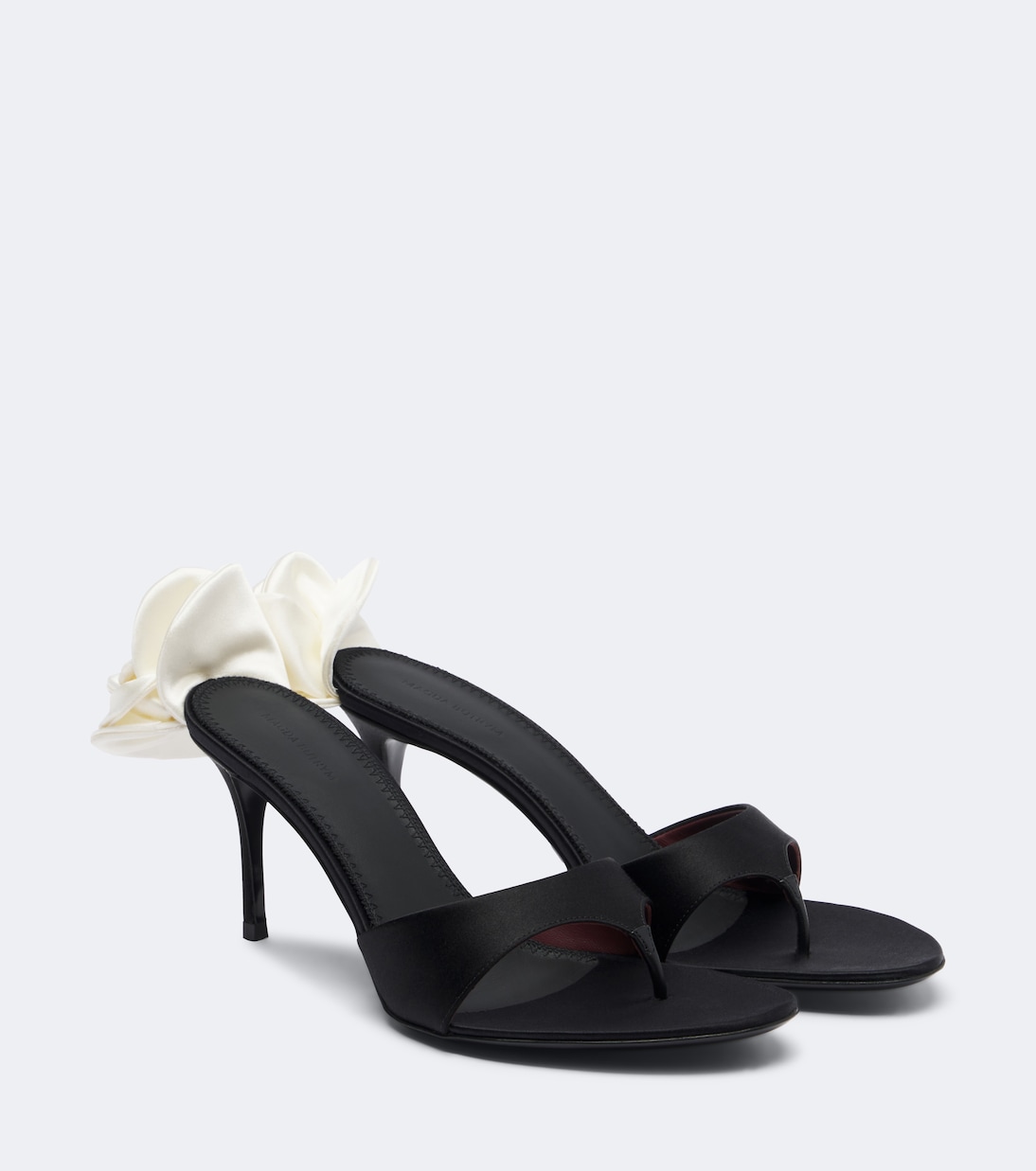 Floral-Appliqu&amp;eacute; Satin Thong Sandals in Black - Magda Butrym