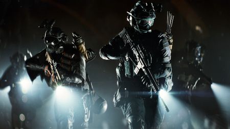 A Battlefield 6 promotional screenshot showing a group of modern soldiers.