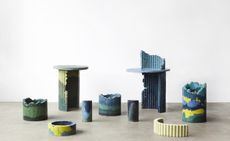 Charlotte Kidger’s brightly coloured pots and vases, constructed from pigmented polyurethane foam dust