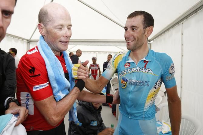 Horner and Nibali at the finish of stage 20 of the Vuelta