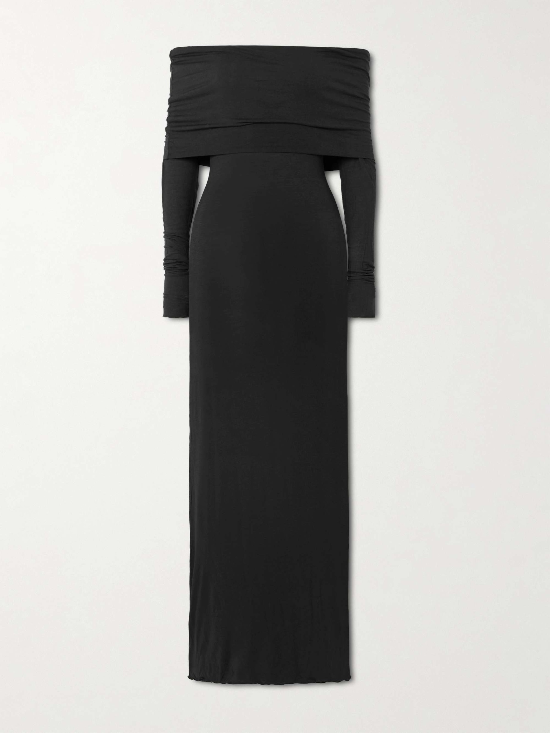 Sheer Modal-Blend Off-The-Shoulder Long Dress - Onyx