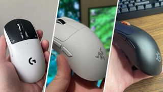 An X2 Superstrike, Viper V4 Pro, and Sensei Pro gaming mouse.