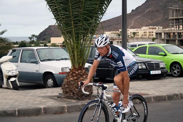 Don't call it a comeback: Riis joins his riders for the five hour ride.