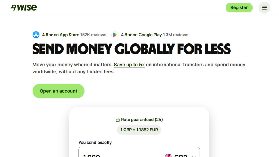 Wise website screenshot (May 2025).