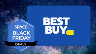 Image shows the Best Buy logo and a Black Friday deals rosette in front of a starry night background.