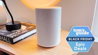Sonos Era 100 on a table with an Epic deals tag 