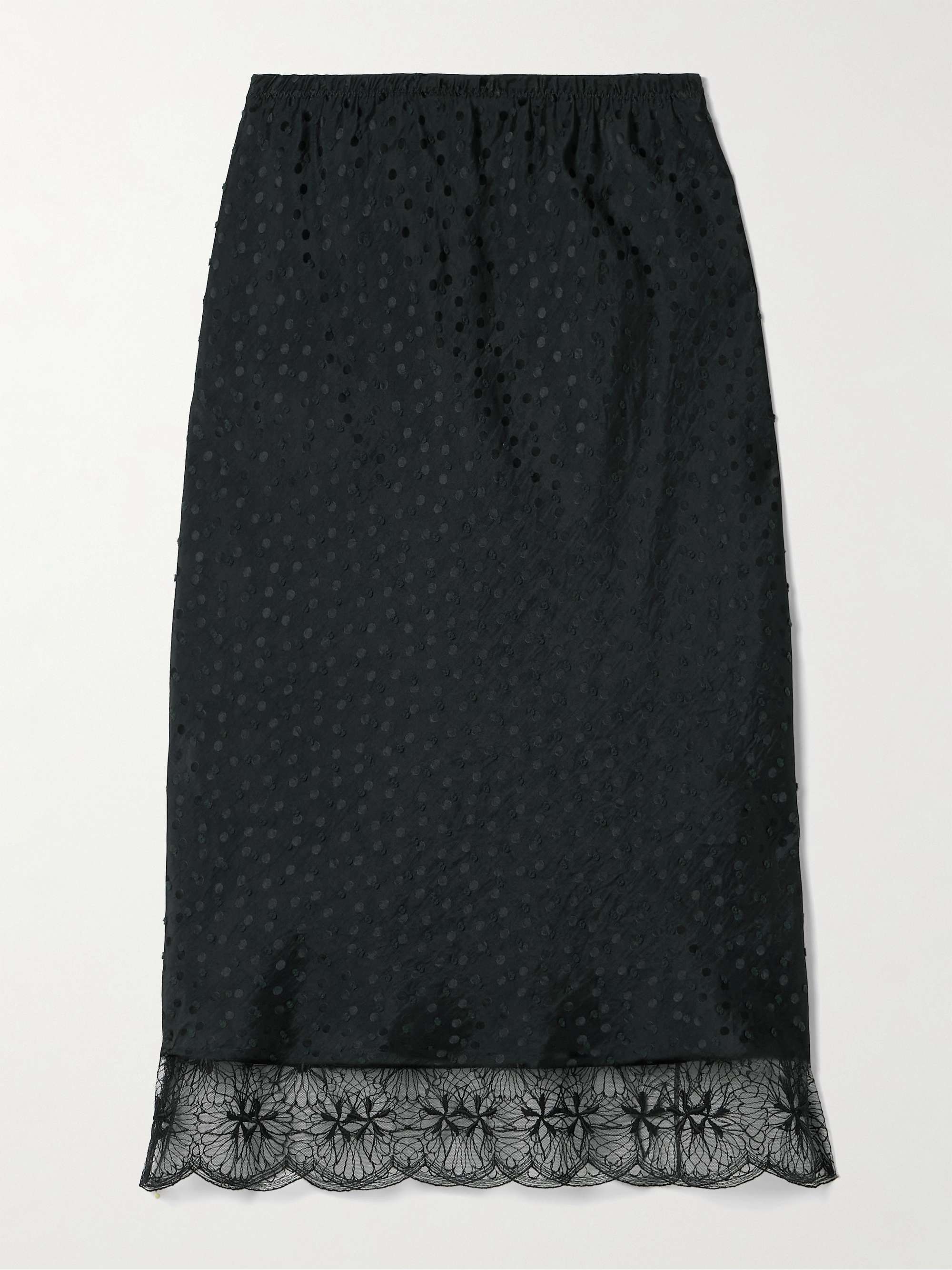 Lace-Trimmed Flocked Satin-Jacquard Midi Skirt
