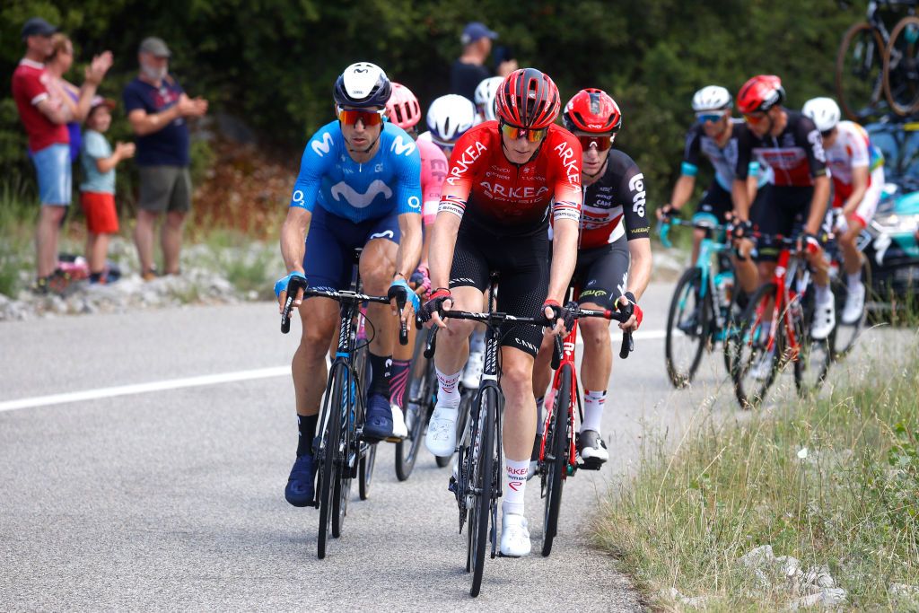 NMES FRANCE JULY 08 Imanol Erviti of Spain and Movistar Team Connor Swift of The United Kingdom and Team Arka Samsic in the Breakaway during the 108th Tour de France 2021 Stage 12 a 1594km stage from SaintPaulTroisChateaux to Nimes LeTour TDF2021 on July 08 2021 in Nmes France Photo by Chris GraythenGetty Images