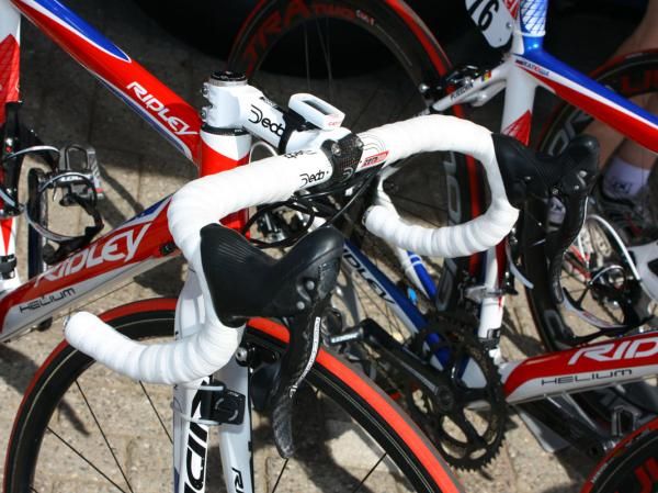 Cockpit setups of Katusha's Ridley bikes are awash in white.