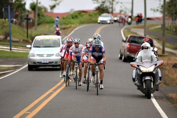 The escape made good progress ahead of the peloton.