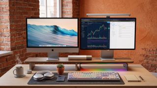 A desktop with monitors, computers and stationary