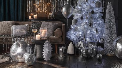 Silver and Christmas disco-themed festive home decor